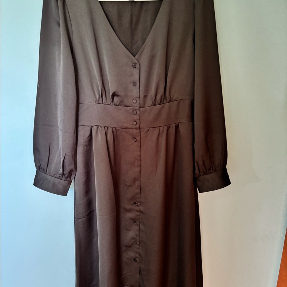 J. Crew Long Sleeve Button Down Black Midi Dress